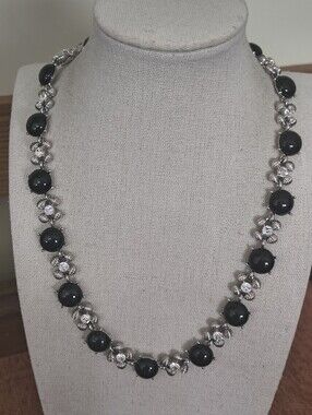 Vtg MCM Jacqueline Kennedy Camrose & Kross Black Cabochon Crystal Necklace
